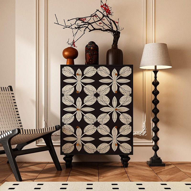 法式几何图案五斗柜客厅玄关装饰复古实木柜卧室床尾储物收纳柜子,住宅家具,斗柜,淘宝优惠券,粉丝福利购,淘宝优惠卷