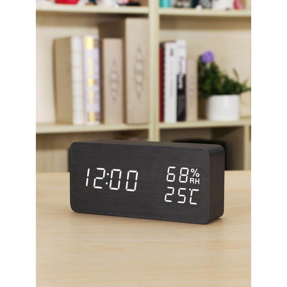 时尚LED创意闹钟 夜光静音电子表学生床头钟卧室座钟台钟温湿度计