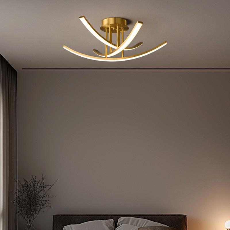 全铜轻奢卧室灯创意极简线条LED全光谱吸顶灯2024新款北欧主卧灯