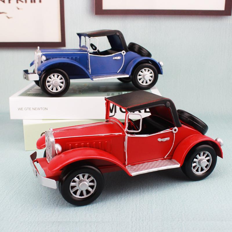 外贸热销新款欧式复古老爷车模型铁艺工艺品北欧风装饰品摆件1118