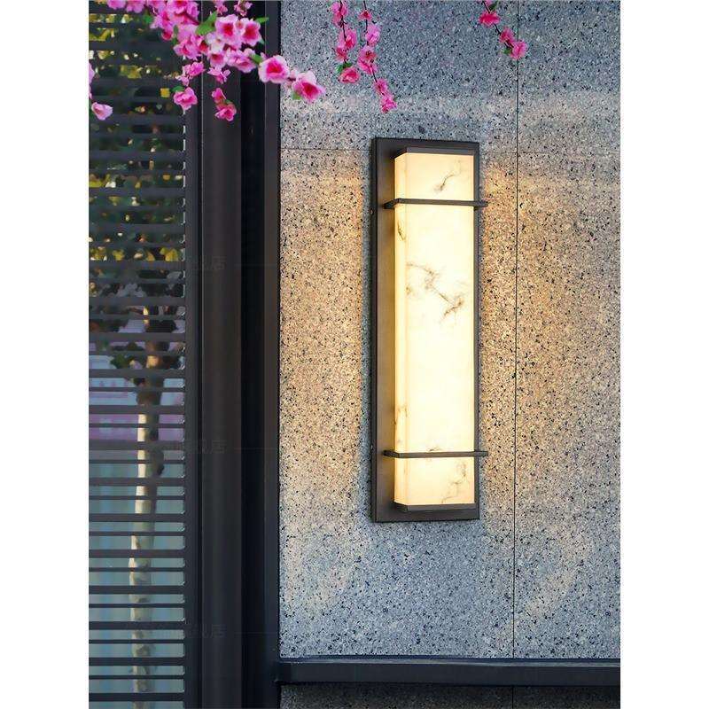 简约中式户外防水云石壁灯轻奢别墅外墙灯庭院门口长条室外柱子灯