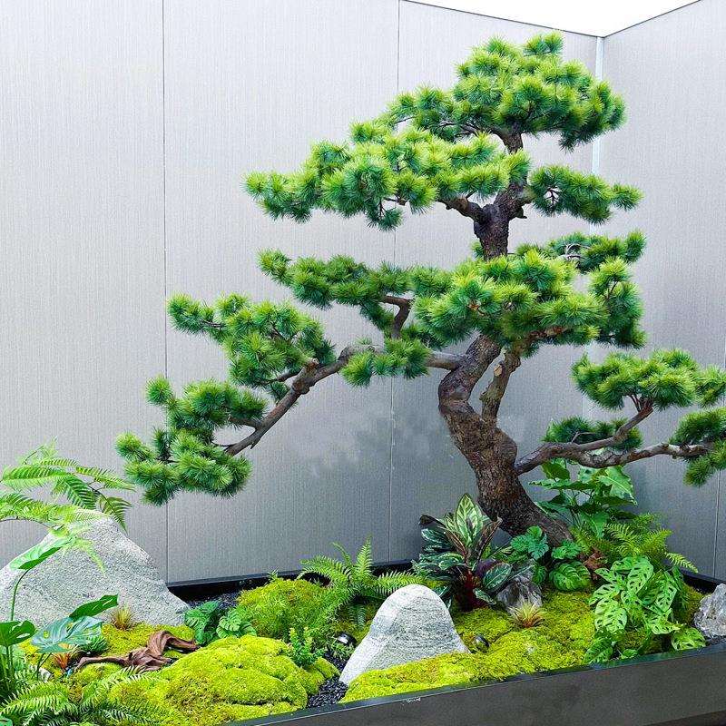 仿生罗汉松室内绿植仿真迎客松造景装饰橱窗楼梯下黑松新中式假树