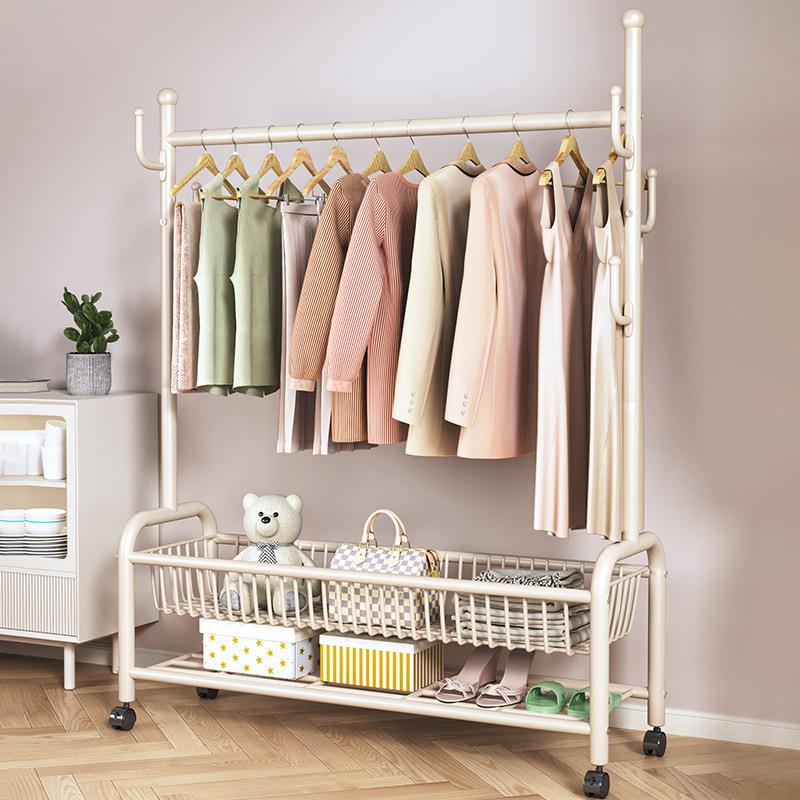 挂衣架落地卧室简易衣架可移动室内收纳置物架家用晾衣服杆衣帽架