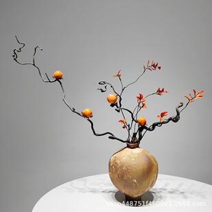 新中式仿真花艺假石榴龙柳枝套装样板间餐厅茶室茶几民宿装饰摆件