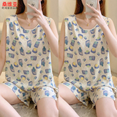 薄款 无袖 背心宽松短裤 桑维亚碎花睡衣女夏季 套装 可外穿凉感家居服