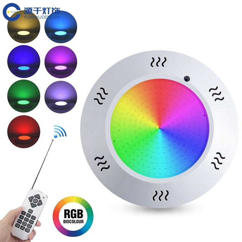 跨境全灌胶双面板七彩无线遥控RGB水下IP68防水挂壁式树脂泳池灯