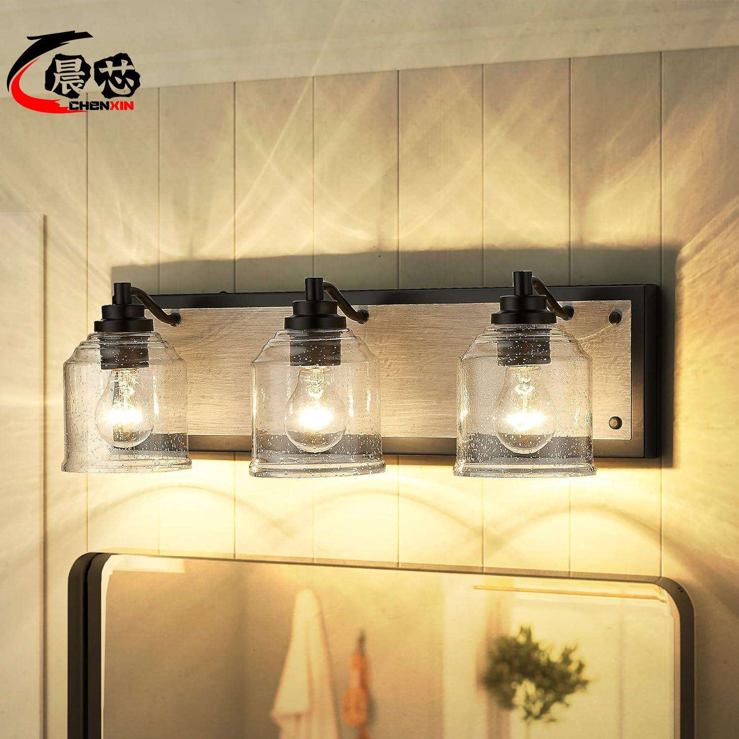 复古木纹壁灯镜前灯工业风创意简约多头镜前灯气泡玻璃罩浴室家用