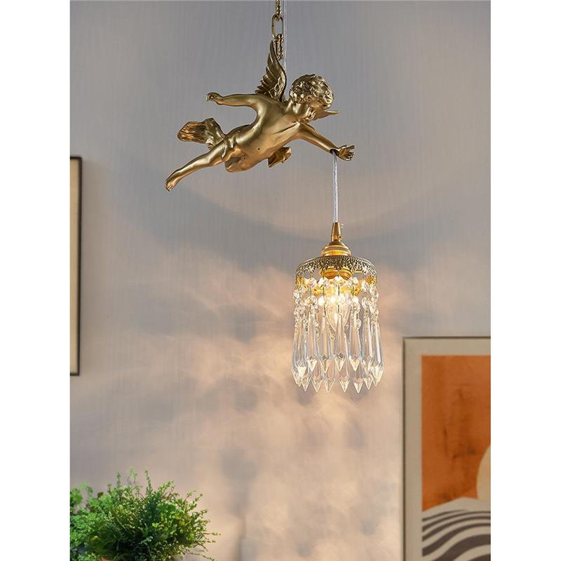 复古法式全铜天使吊灯Vintage中古风格时尚床头过道餐厅水晶灯具