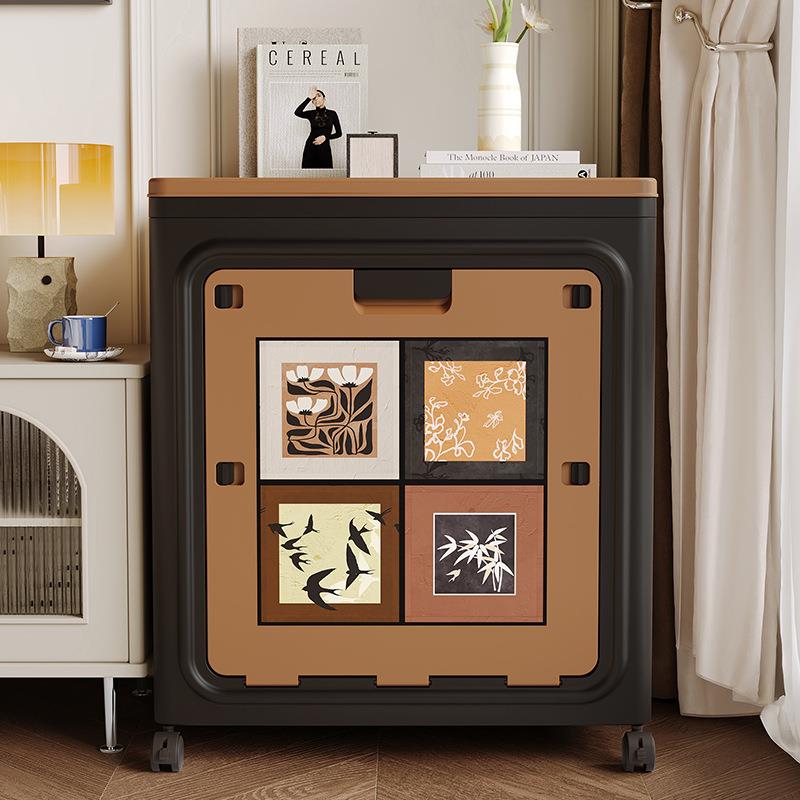 中古风家用卧室衣服折叠收纳箱加厚多功能收纳柜双开门翻盖储物箱