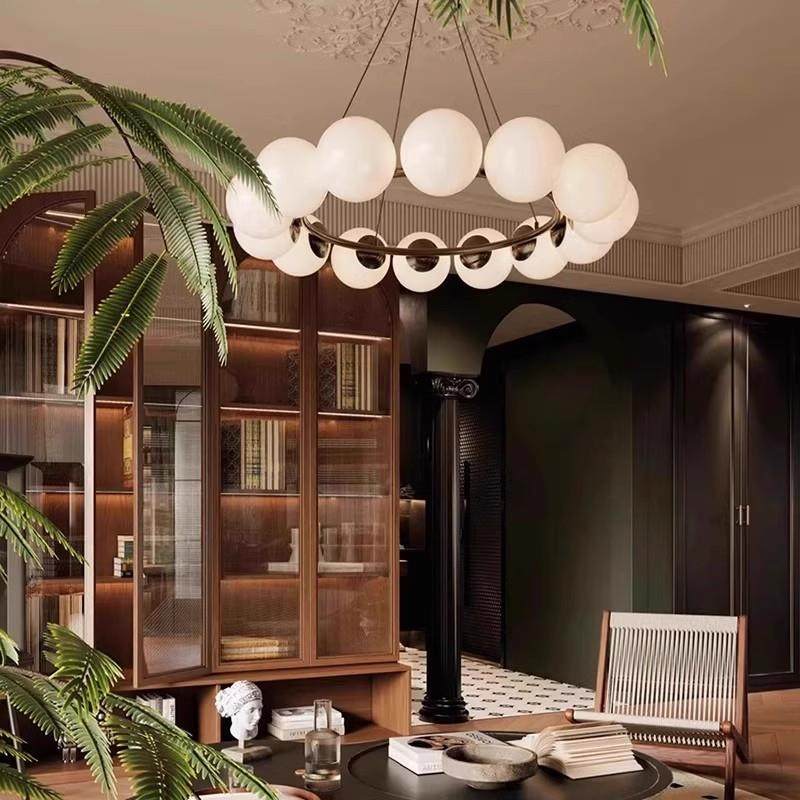 轻奢法式现代简约中古风客厅吊灯魔豆奶油风白色玻璃球餐厅卧室灯