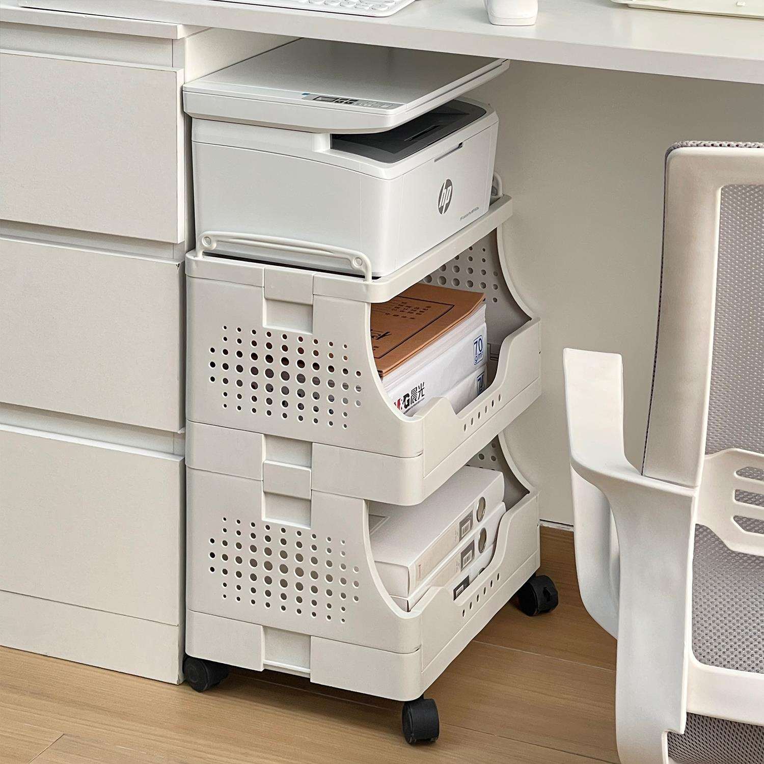 办公室收纳小推车置物架工位桌下文件落地整理架打印机多层收纳架