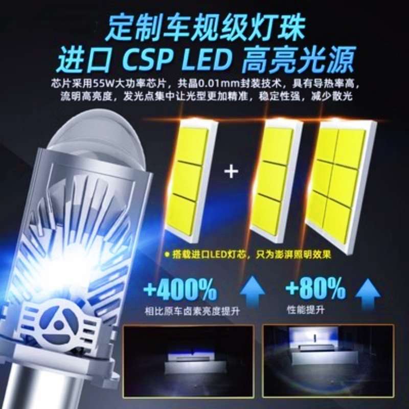 跨境H4汽摩大灯远近一体直插式M01P聚光亮度高 三光矩阵透镜LED