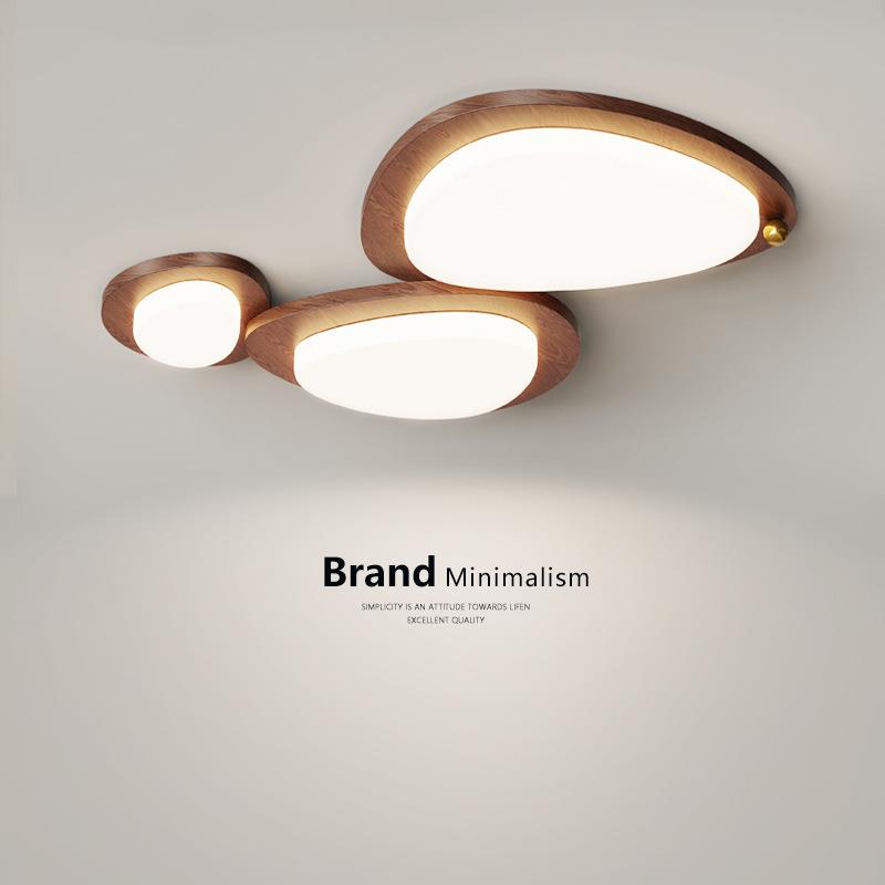 法式中古风鹅卵石高级感客厅吸顶灯护眼胡桃木纹奶油风大厅主灯