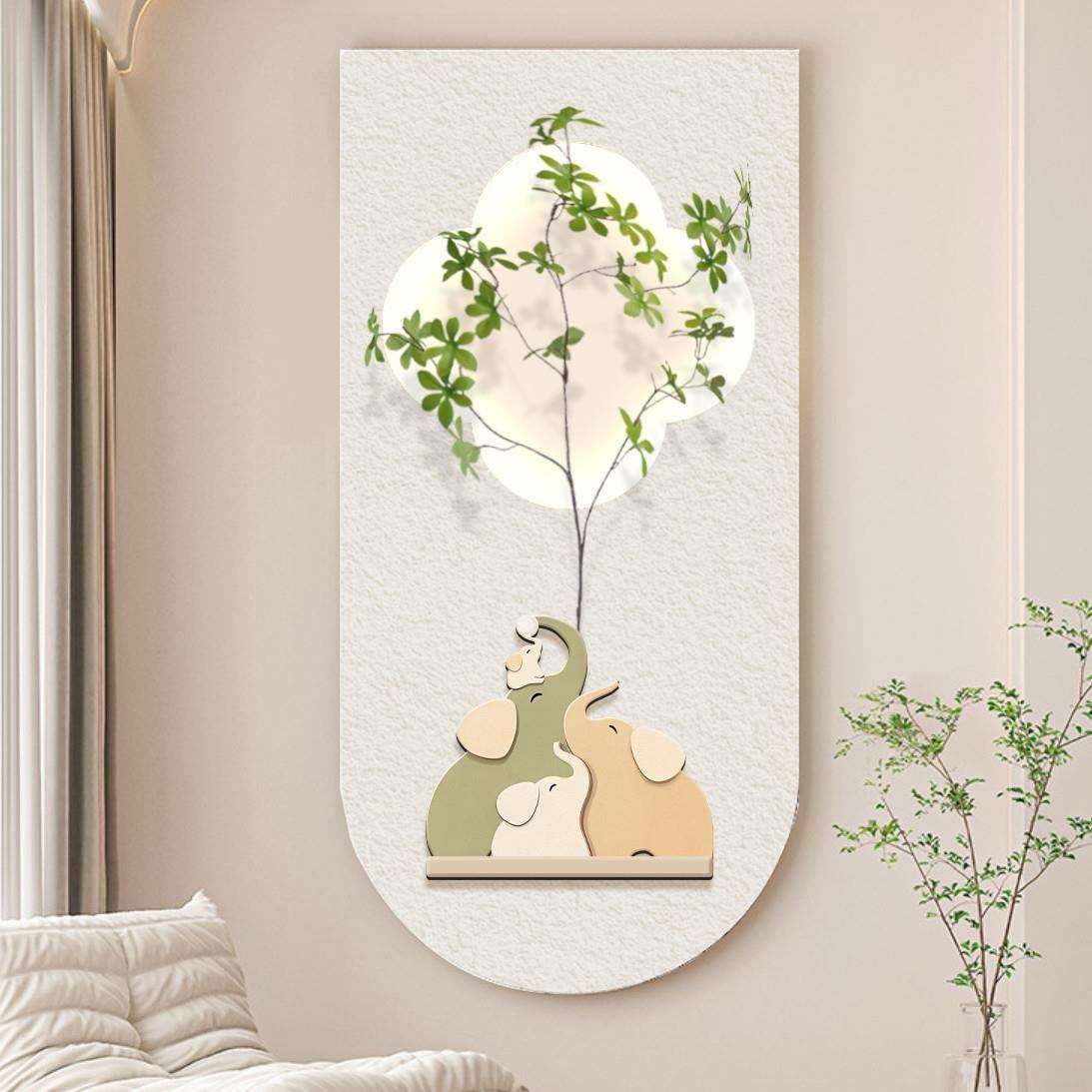 奶油风入户玄关装饰画鹿挂画轻奢高级感立体砂岩实物画氛围壁灯画