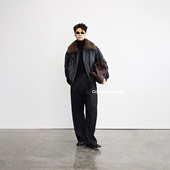 毛领 COM25AW lemeiParis秀款 定染意大利深咖色翻领飞行夹克