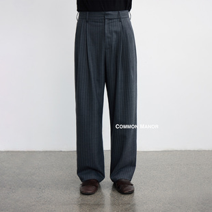 COM26SS【West coast羊毛条纹】浅灰色条纹羊毛西裤