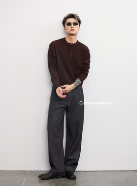 COM25AW【文艺复兴华夫格亨利领】肌肤诗篇羊毛天丝打底衫长袖T恤