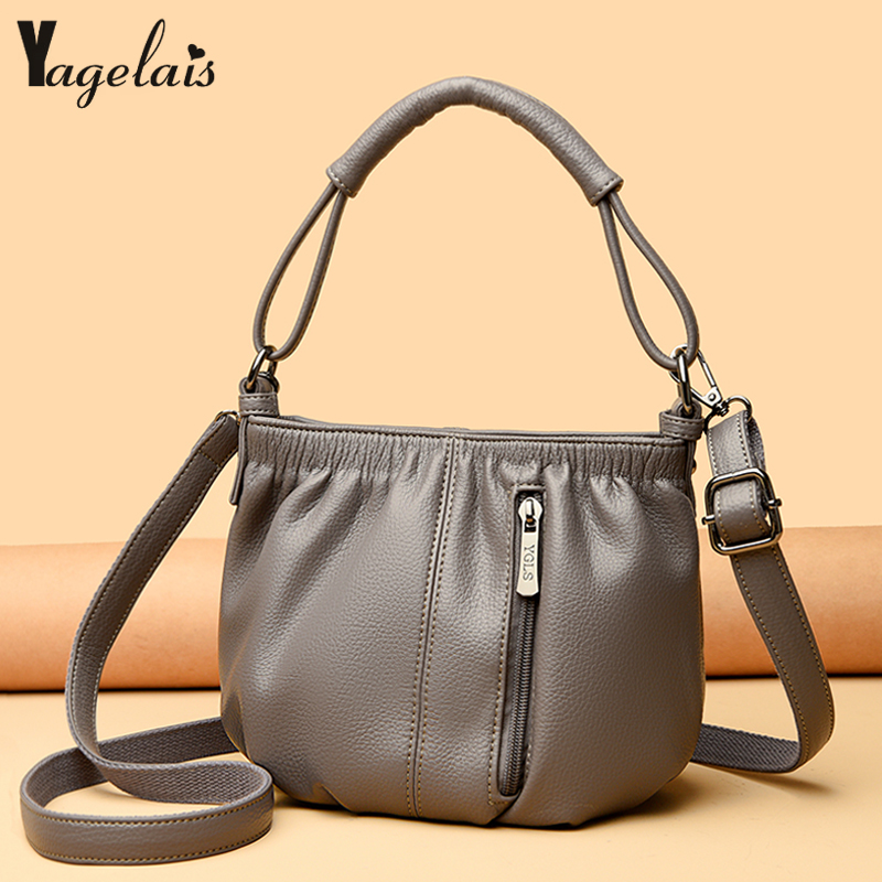 2025春夏新款软皮水桶小包包中老年妈妈包女士真皮质感单肩斜挎包