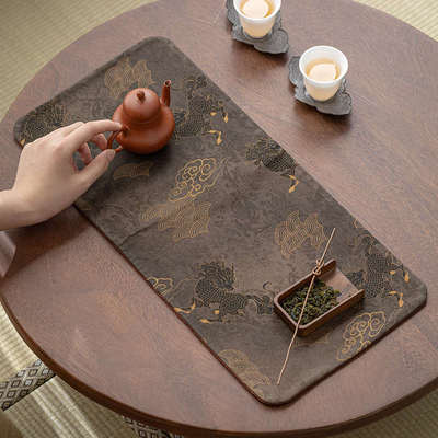 老料香云纱茶席双面柞蚕茶垫轻奢布艺隔热茶道古朴桌旗复新疆包邮