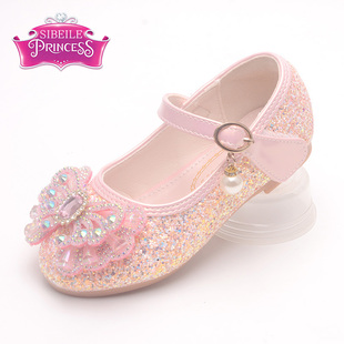 女宝宝水钻亮片单鞋 爱莎公主鞋 儿童走秀小皮鞋 春秋新款 女童水晶鞋
