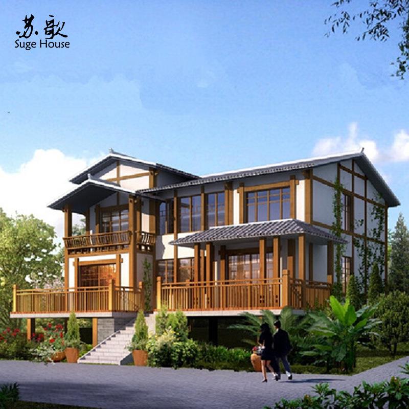 中式风格豪华轻钢别墅轻钢龙骨结构集成房屋厂家专业设计建造