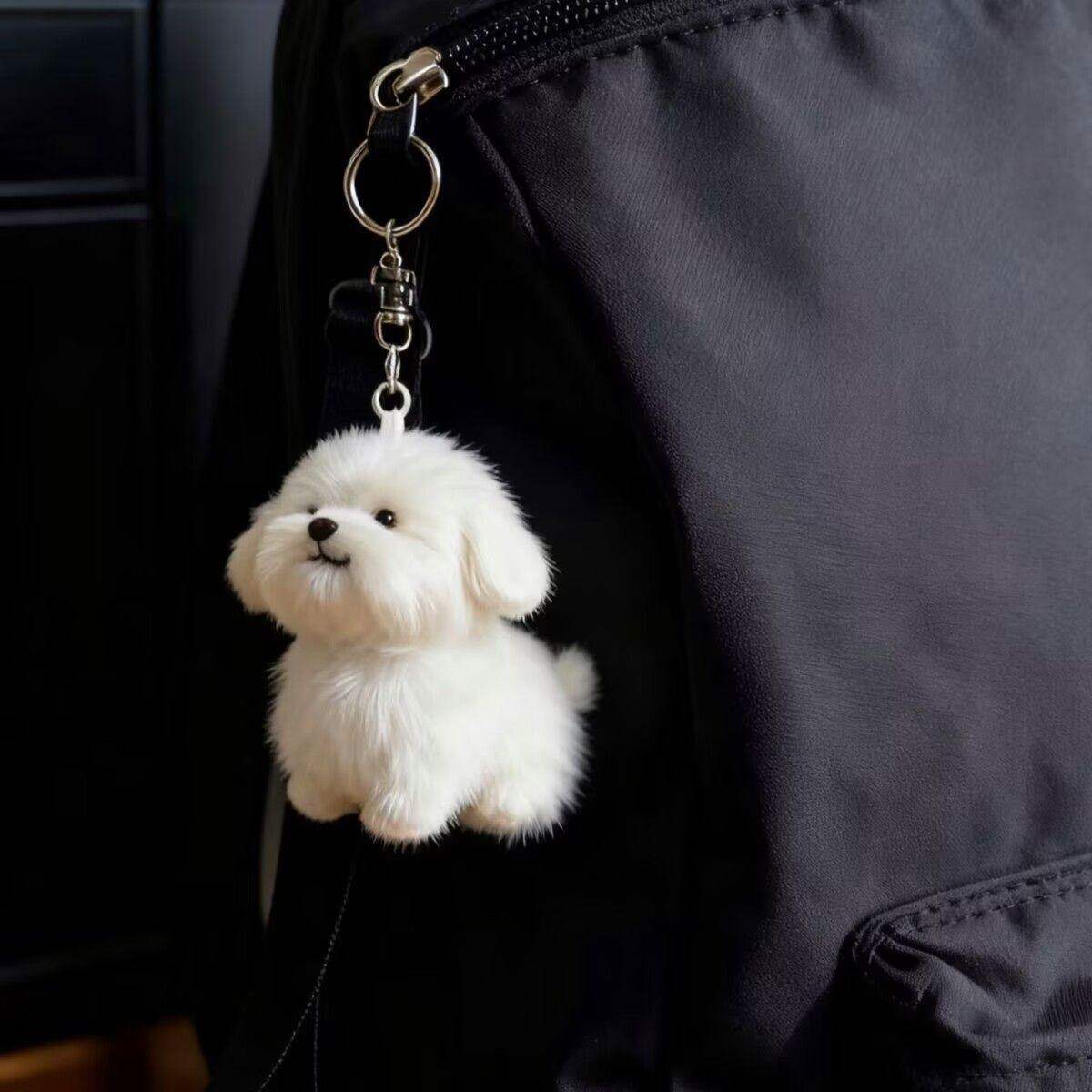 超萌15cm比熊犬毛绒挂件仿真狗狗玩具公仔生日礼物钥匙扣可爱