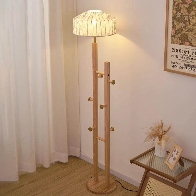 中古落地灯置物架一体客厅沙发旁边高级感氛围灯实木卧室落地台灯