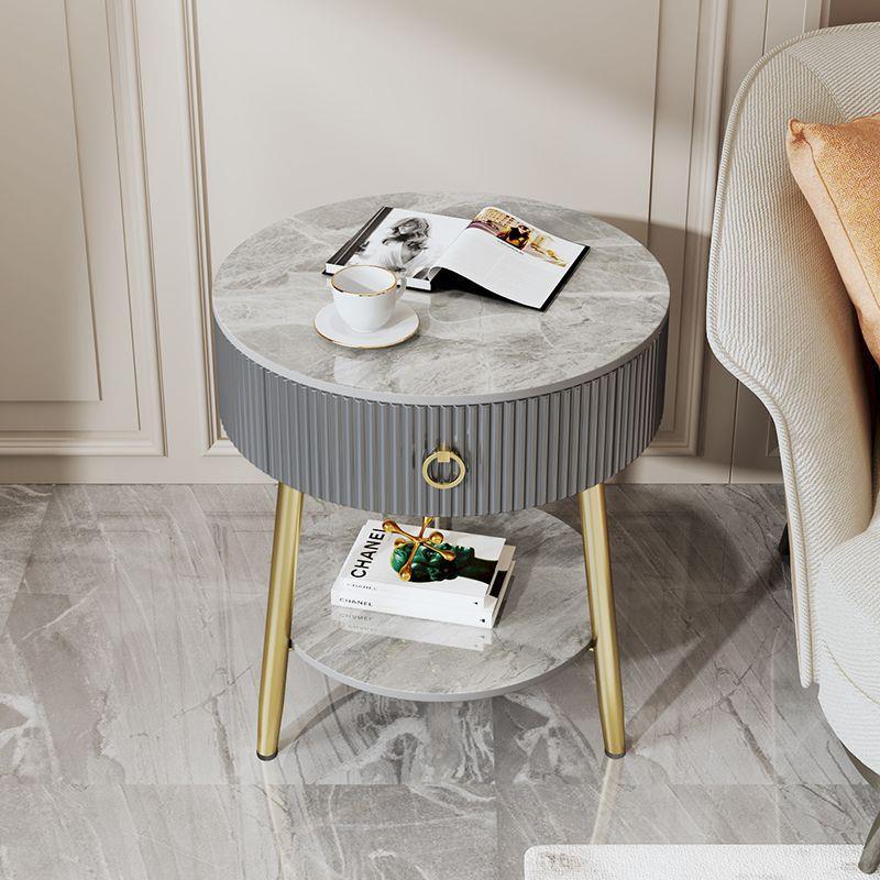 奶油风岩板卧室小茶几家用床头柜儿童简约现代创意沙发边几带抽屉