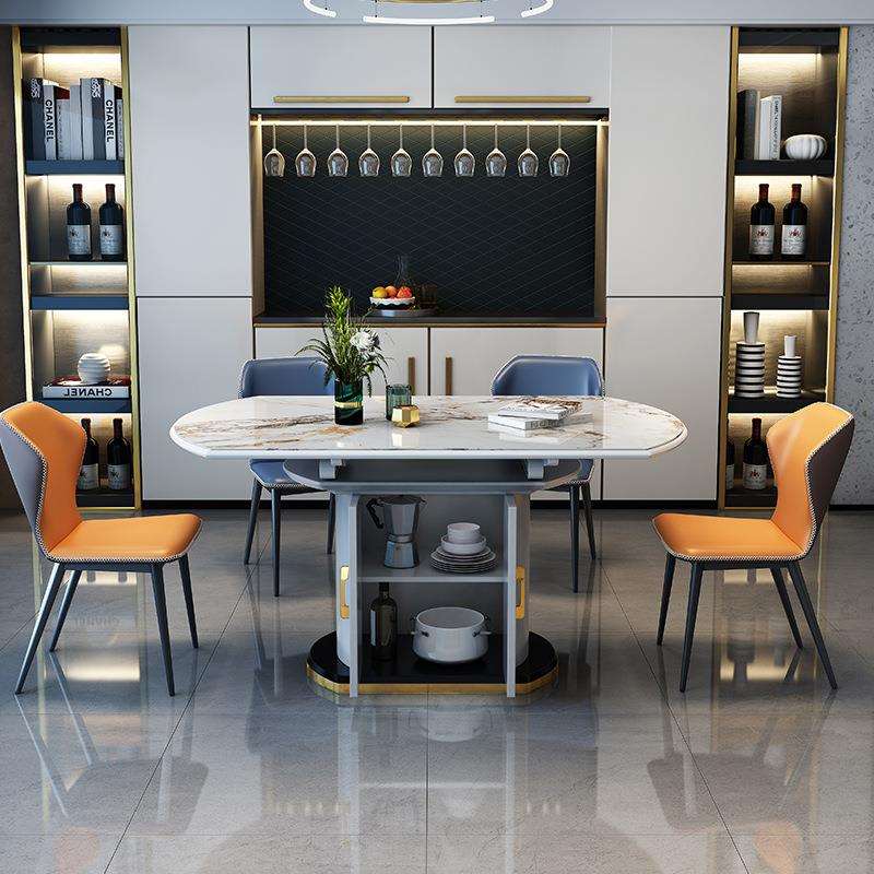 直销现代简约实木岩板餐桌椅组合家用小户型折叠伸缩饭桌轻奢储物