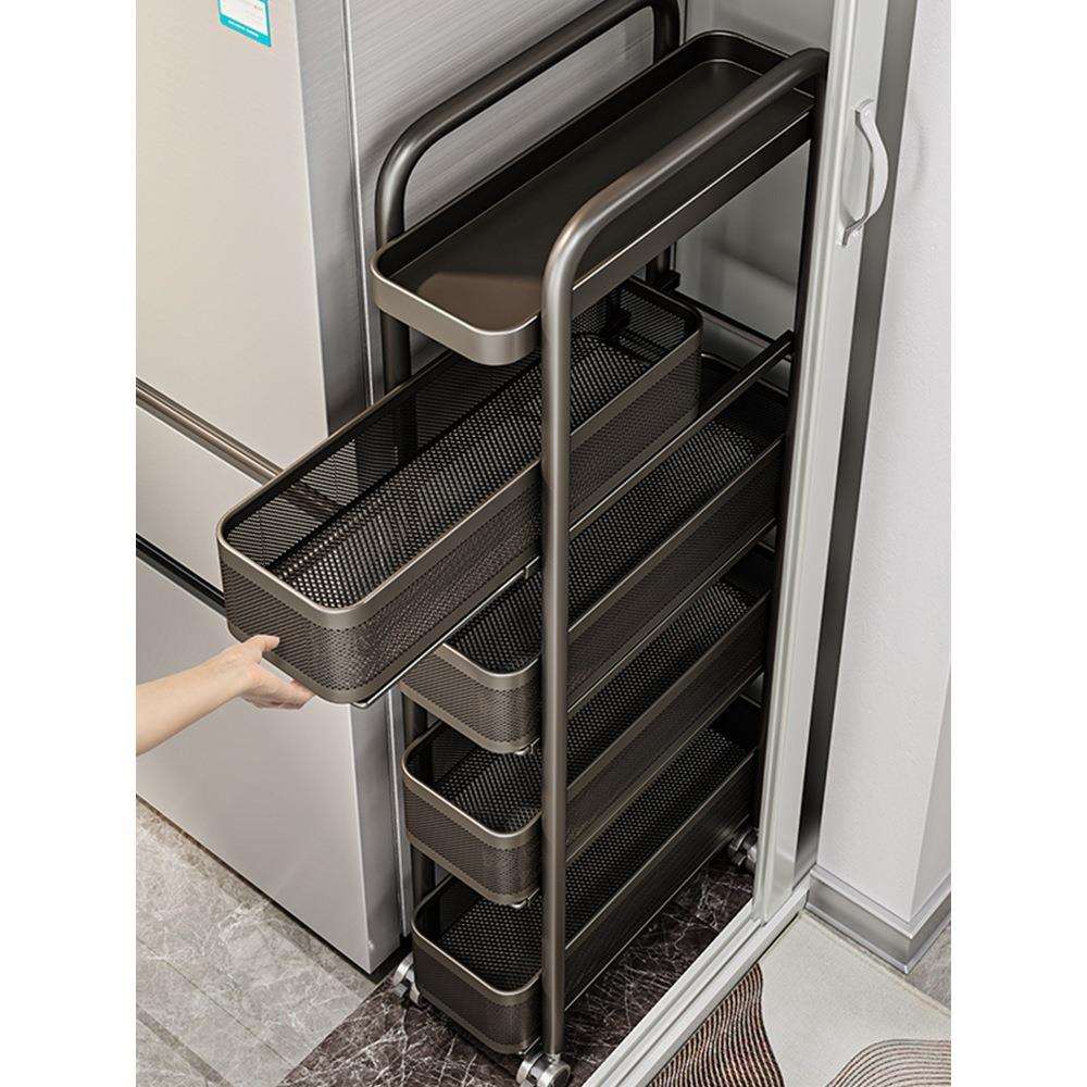 厨房夹缝置物架极窄缝隙收纳柜多层冰箱侧面抽拉柜果蔬小推车