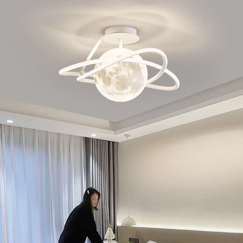 餐厅吊灯轻奢饭厅吸顶吊灯餐桌吧台灯具现代简约月球灯极简餐厅灯