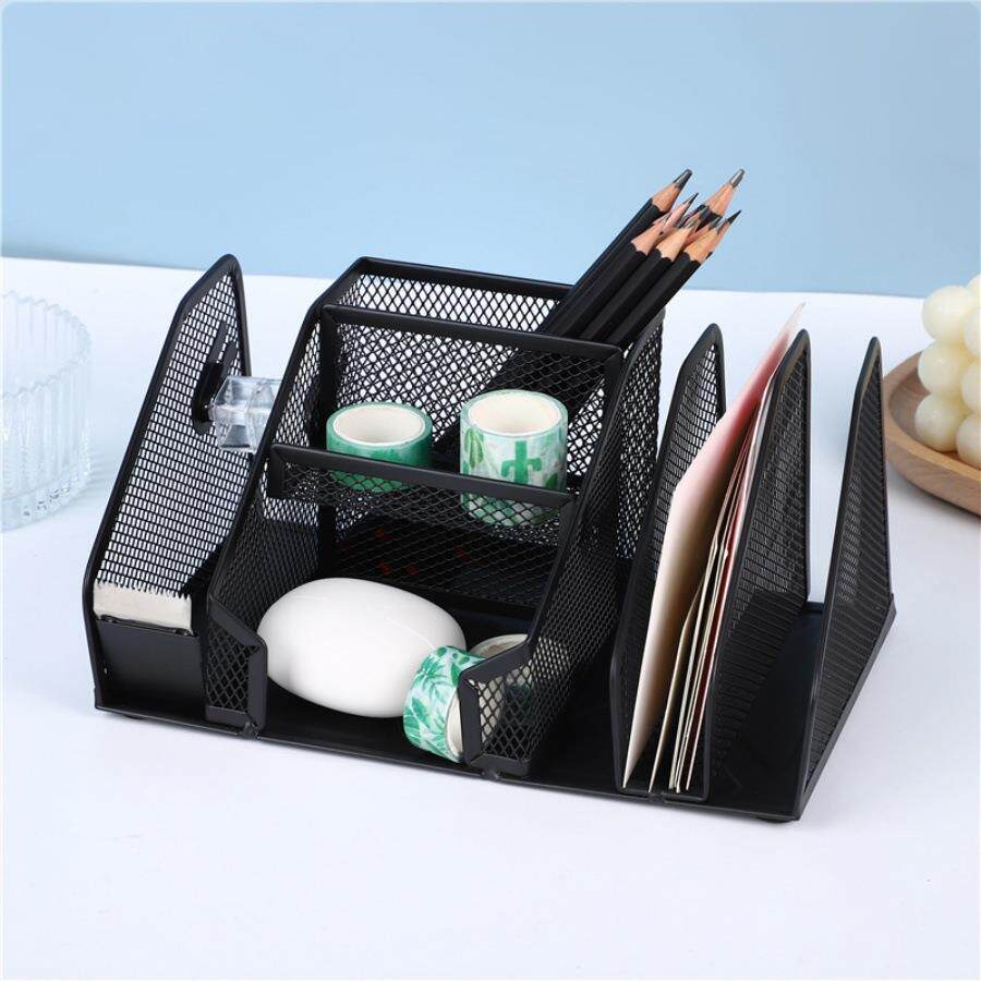 铁艺文件盒笔筒文件一体收纳盒办公用品收纳架多格桌面文具