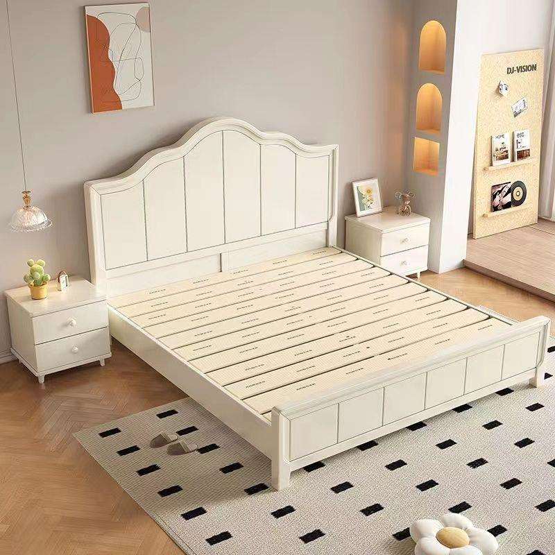 白色全实木床双人床1.8婚床主卧1.5双人家用白色现代奶油简约QDX