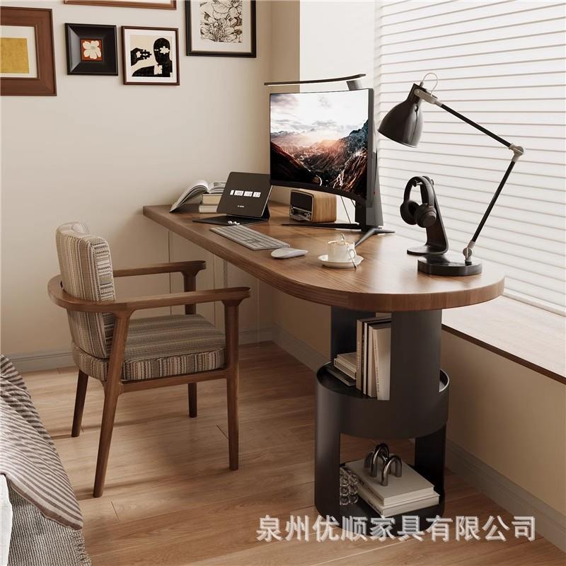 简约实木台式电脑桌办公桌书桌书柜一体双人儿童学习桌卧室家用