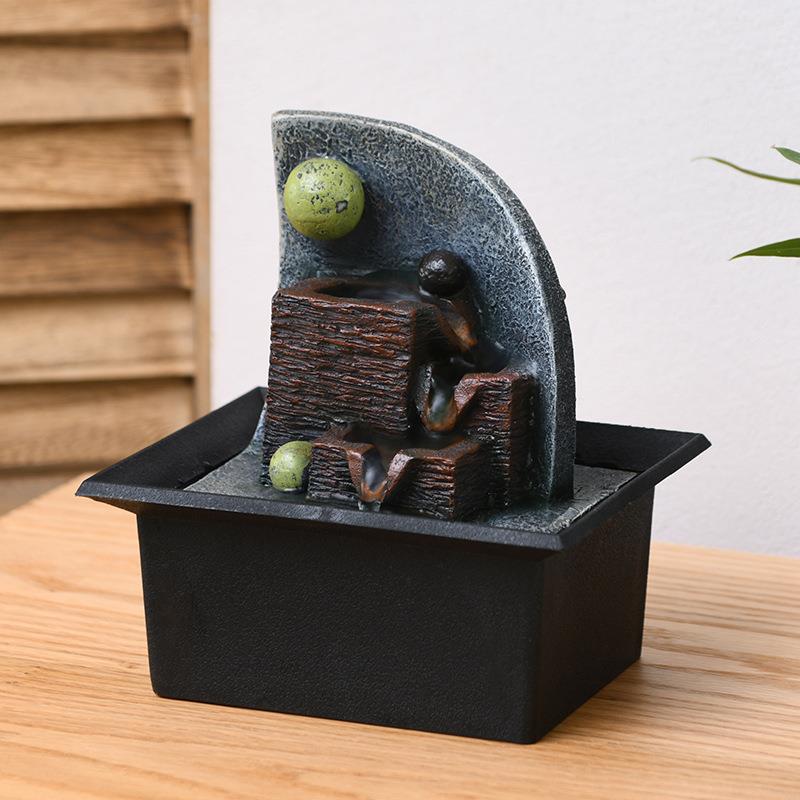 中式流水生财摆件小型客厅桌面家用装饰品复古高级摆件招财水景观