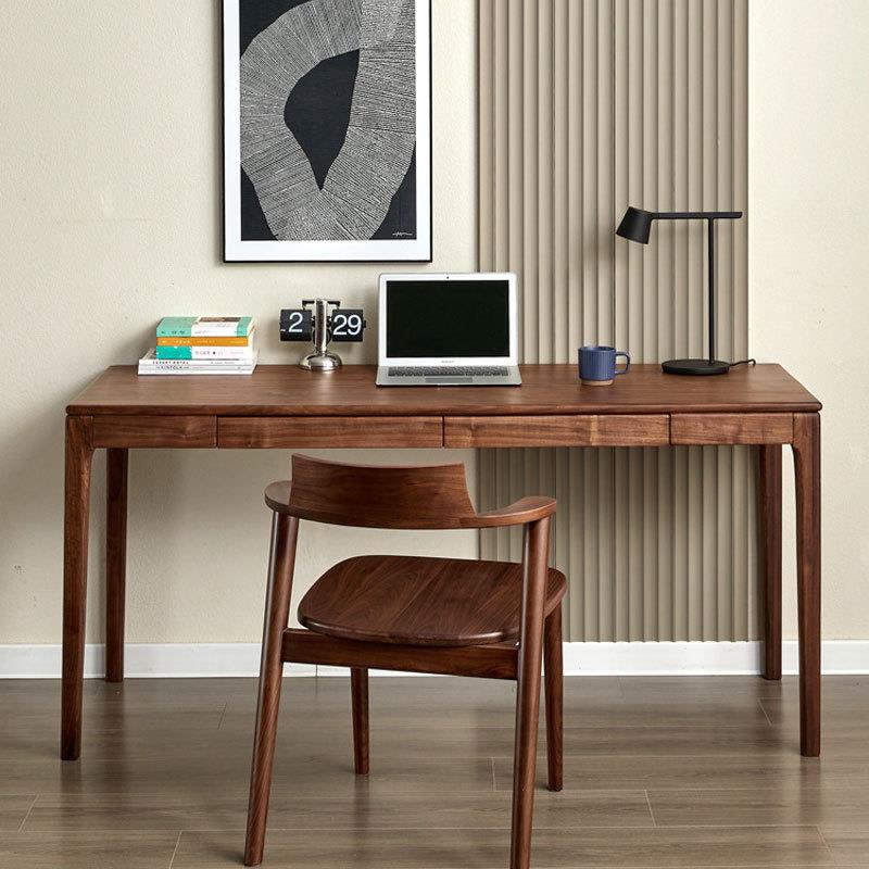 北美黑胡桃木实木书桌现代简约樱桃木原木多功能日式办公桌电脑桌