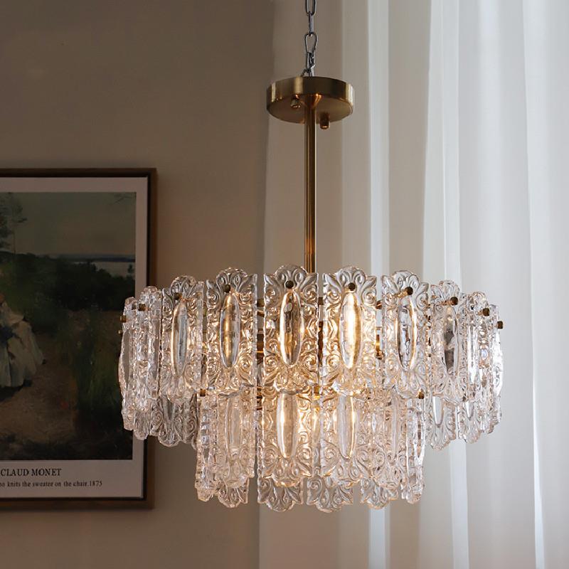 法式吊灯复古手工雕刻祥云玻璃灯轻奢后现代美式卧室创意客厅灯具