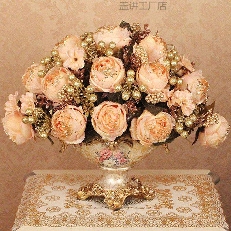 欧式高档假花仿真花摆件客厅牡丹家居餐桌插花装饰品绢花套装摆设