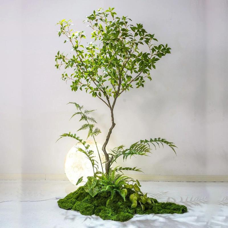 仿真绿植造景组合高端轻奢景观阳台玄关布置楼梯拐角植物橱窗