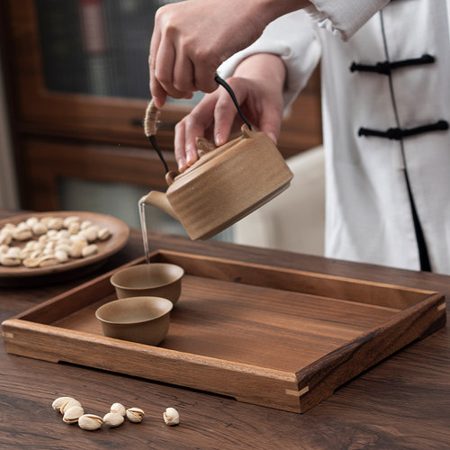 胡桃木茶盘家用托盘实木茶杯收纳