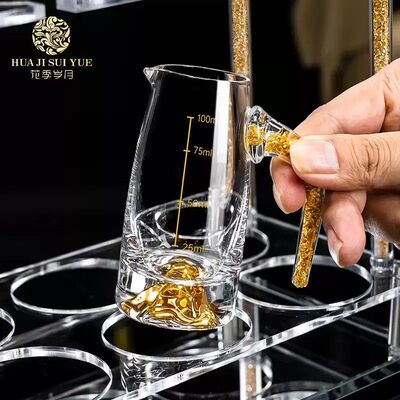高档水晶玻璃白酒杯套装家用中式轻奢二两分酒器高脚杯一口杯酒具