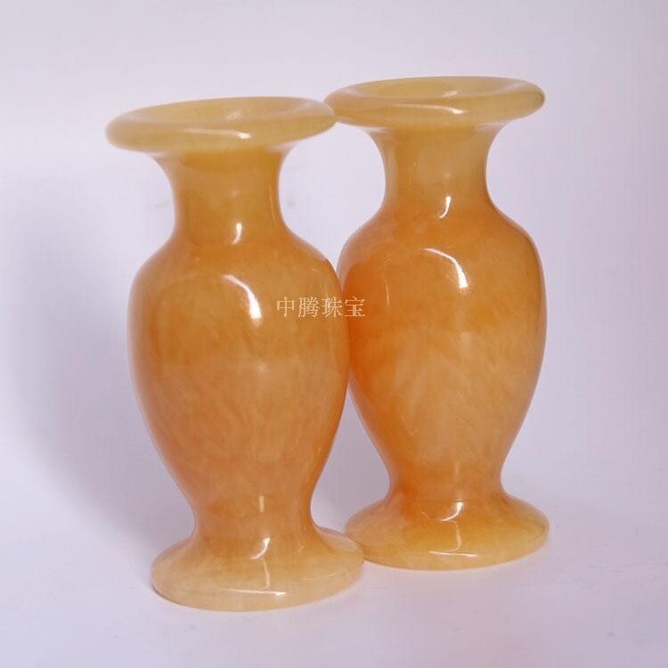 黄玉花瓶精美玉石花瓶摆件桌摆小瓶子干花植物插花器皿现代简约大