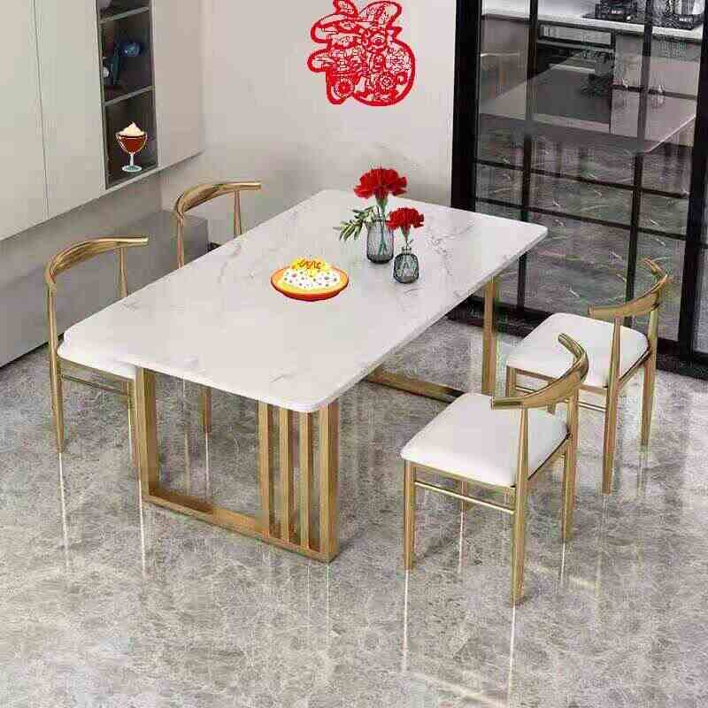 岩板餐桌现代家用小户型长方形饭桌餐厅桌椅组合简约轻奢铁艺茶几