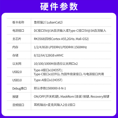 野火鲁班猫2卡片电脑 瑞芯微RK3568开发板Linux学习板 对标树莓派