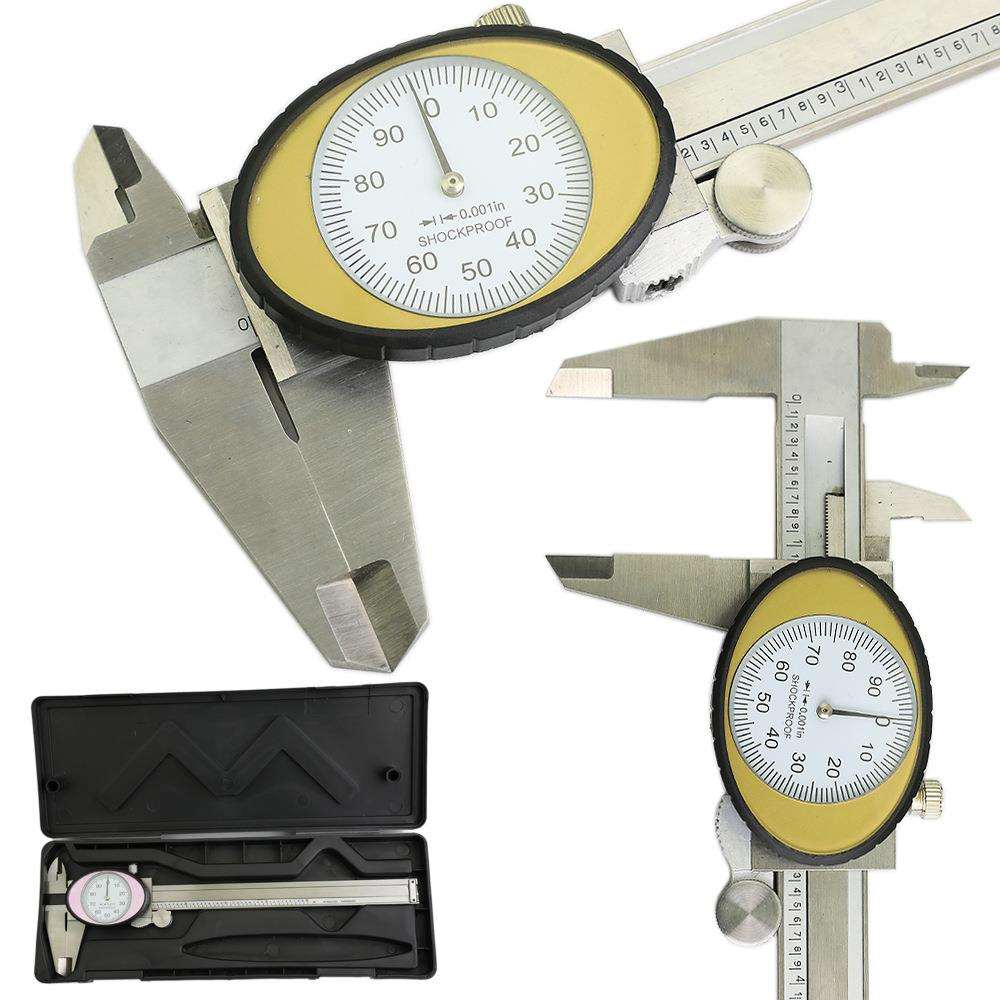 JAVIER 高精度不锈钢带表卡尺0-6英制带表卡尺带深度杆