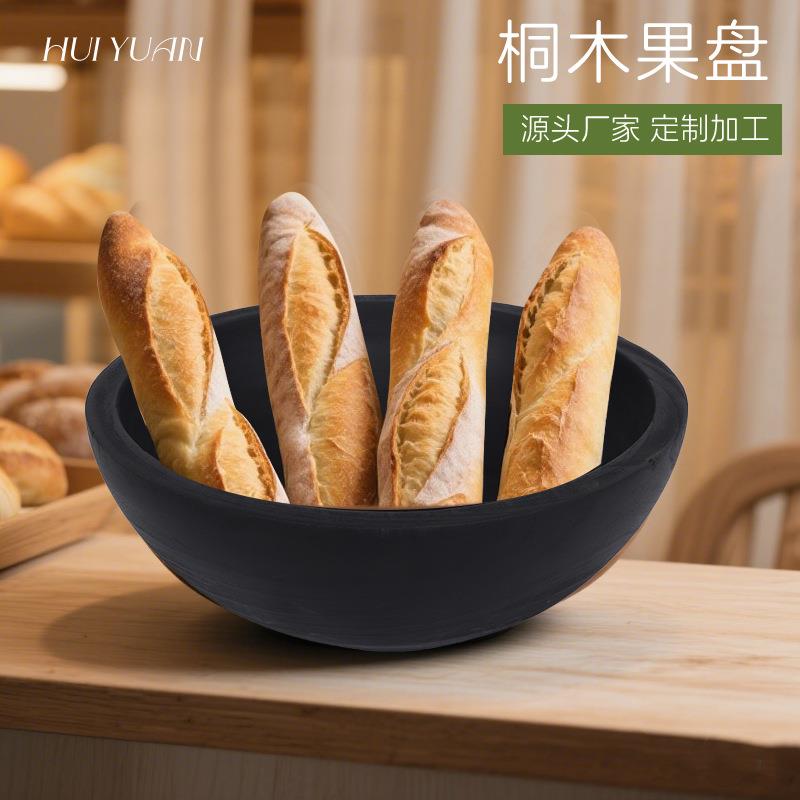 黑色圆形泡桐木木碗木摆件水果托盘装饰品摆件手工木碗木质工艺品