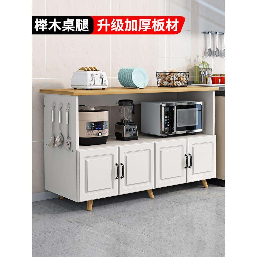 厨房置物架落地微波炉电饭锅一体靠墙切菜桌餐边柜储物柜带门碗柜
