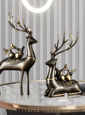 极速全铜福鹿一对高端家居招财客厅玄关大M气装饰搬家礼物乔迁新