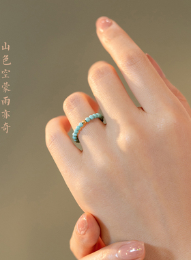 极速极细2mm天然原矿石无优化x小绿松石戒指女指环14k金文玩超细