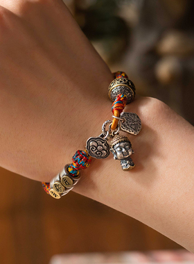 极速纯银三合六合生肖本命像手绳全手工编织O藏式红绳手链女龙本